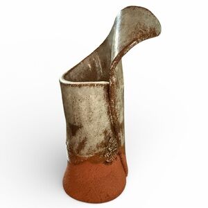 Studio Pottery Art Vase Signed Gray Terra Cotta Wabi Sabi Ceramic Vintage ✨